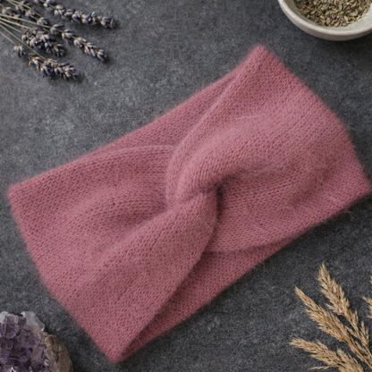 Dusty Rose Angora Headband – Knitted Winter Ear Warmer (Handmade)