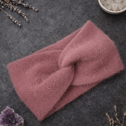 Dusty Rose Angora Headband – Knitted Winter Ear Warmer (Handmade)