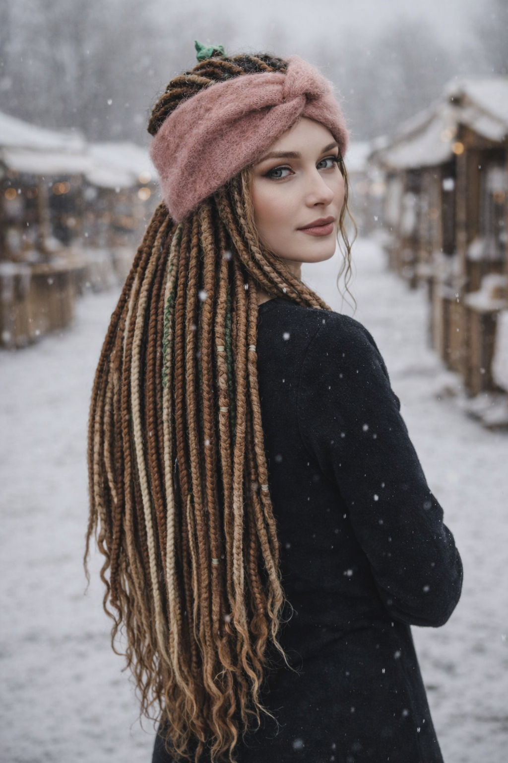 Dusty Rose Angora Headband – Knitted Winter Ear Warmer (Handmade)