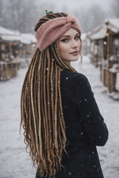 Dusty Rose Angora Headband – Knitted Winter Ear Warmer (Handmade)