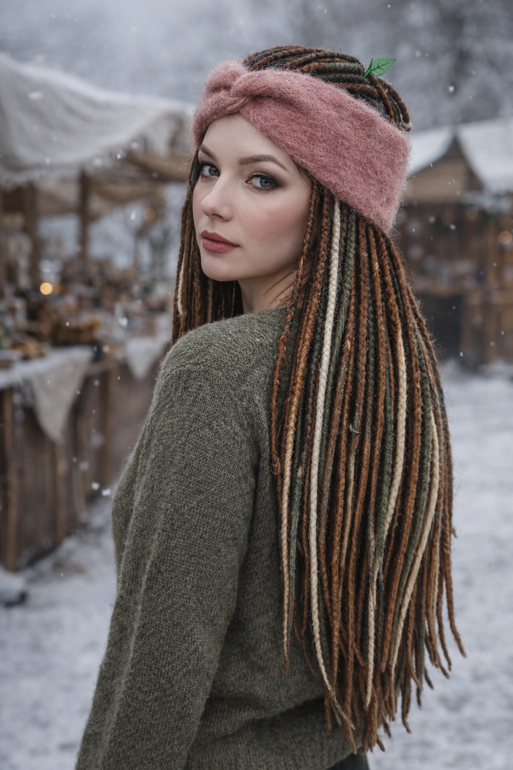 Dusty Rose Angora Headband – Knitted Winter Ear Warmer (Handmade)