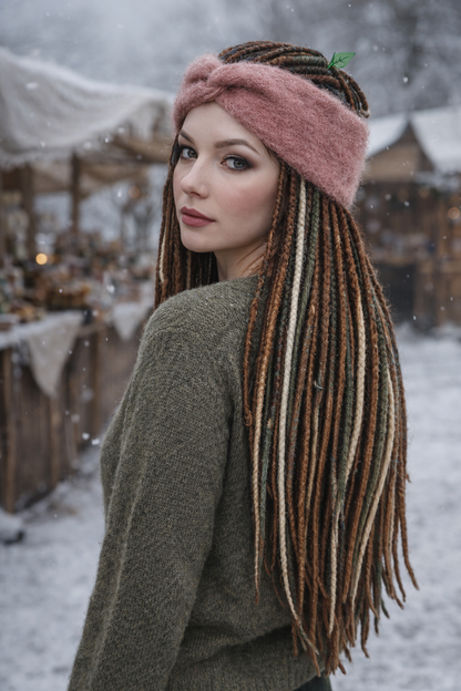 Dusty Rose Angora Headband – Knitted Winter Ear Warmer (Handmade)