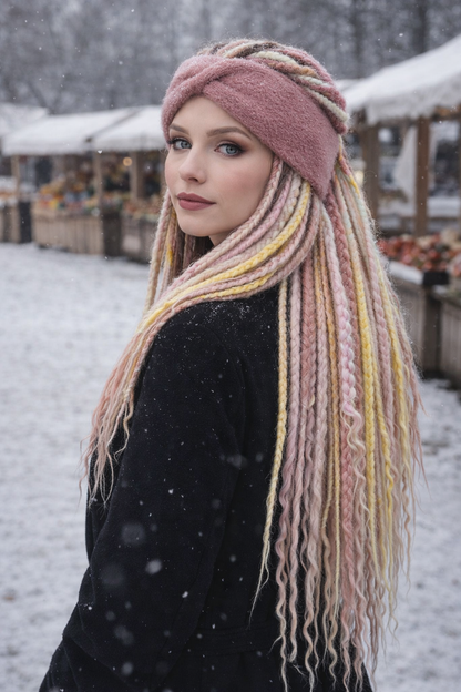 Dusty Rose Angora Headband – Knitted Winter Ear Warmer (Handmade)