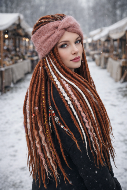 Dusty Rose Angora Headband – Knitted Winter Ear Warmer (Handmade)