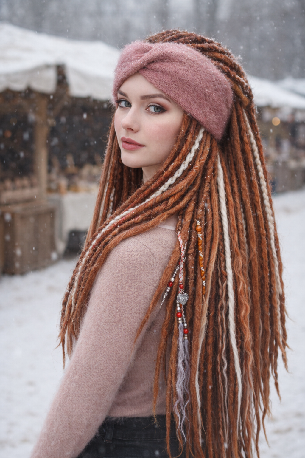 Dusty Rose Angora Headband – Knitted Winter Ear Warmer (Handmade)