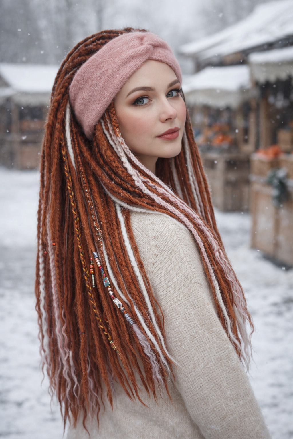 Dusty Rose Angora Headband – Knitted Winter Ear Warmer (Handmade)