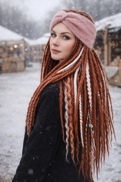 Dusty Rose Angora Headband – Knitted Winter Ear Warmer (Handmade)