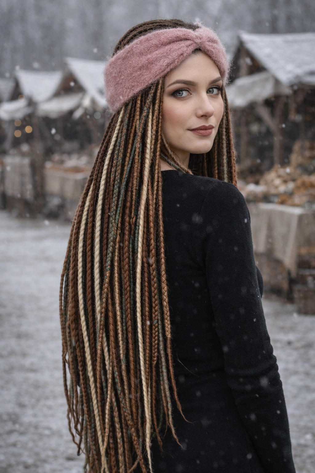 Dusty Rose Angora Headband – Knitted Winter Ear Warmer (Handmade)