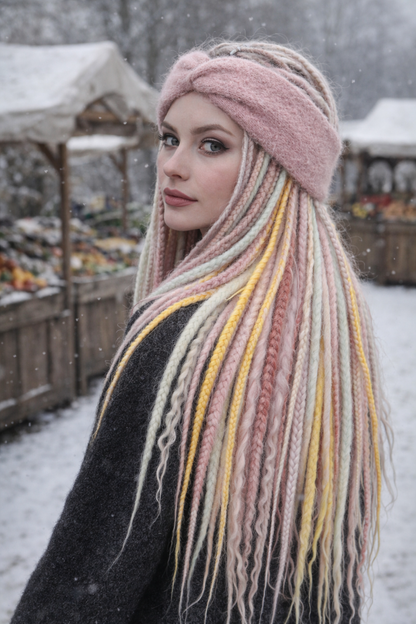 Pale Pink Angora Headband – Handmade Knitted Winter Ear Warmer