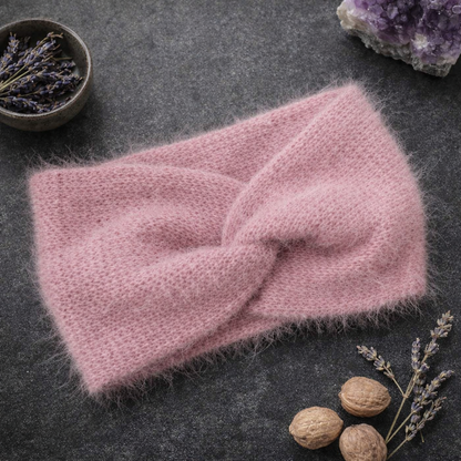 Pale Pink Angora Headband – Handmade Knitted Winter Ear Warmer