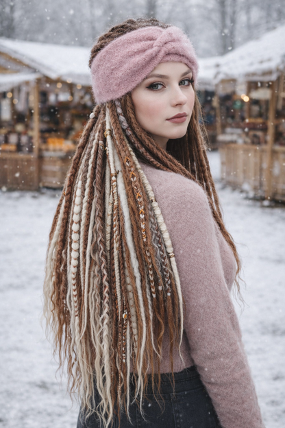 Pale Pink Angora Headband – Handmade Knitted Winter Ear Warmer