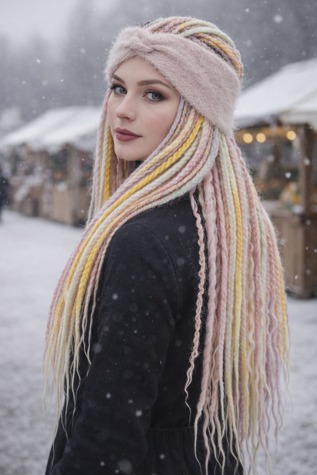 Powder Pink Angora Headband – Handmade Knitted Winter Ear Warmer