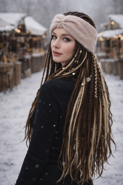 Powder Pink Angora Headband – Handmade Knitted Winter Ear Warmer