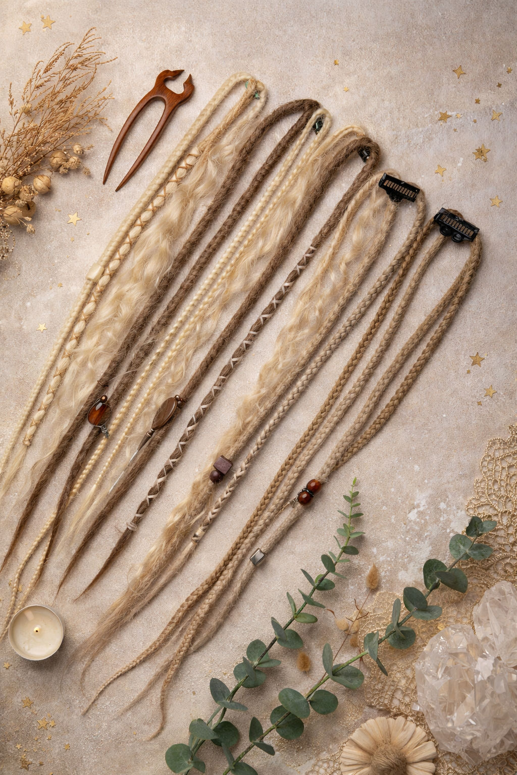 Blonde Melierte Clip-In Fake Dreads – Handgemachte Synthetische Dreadlock-Extensions