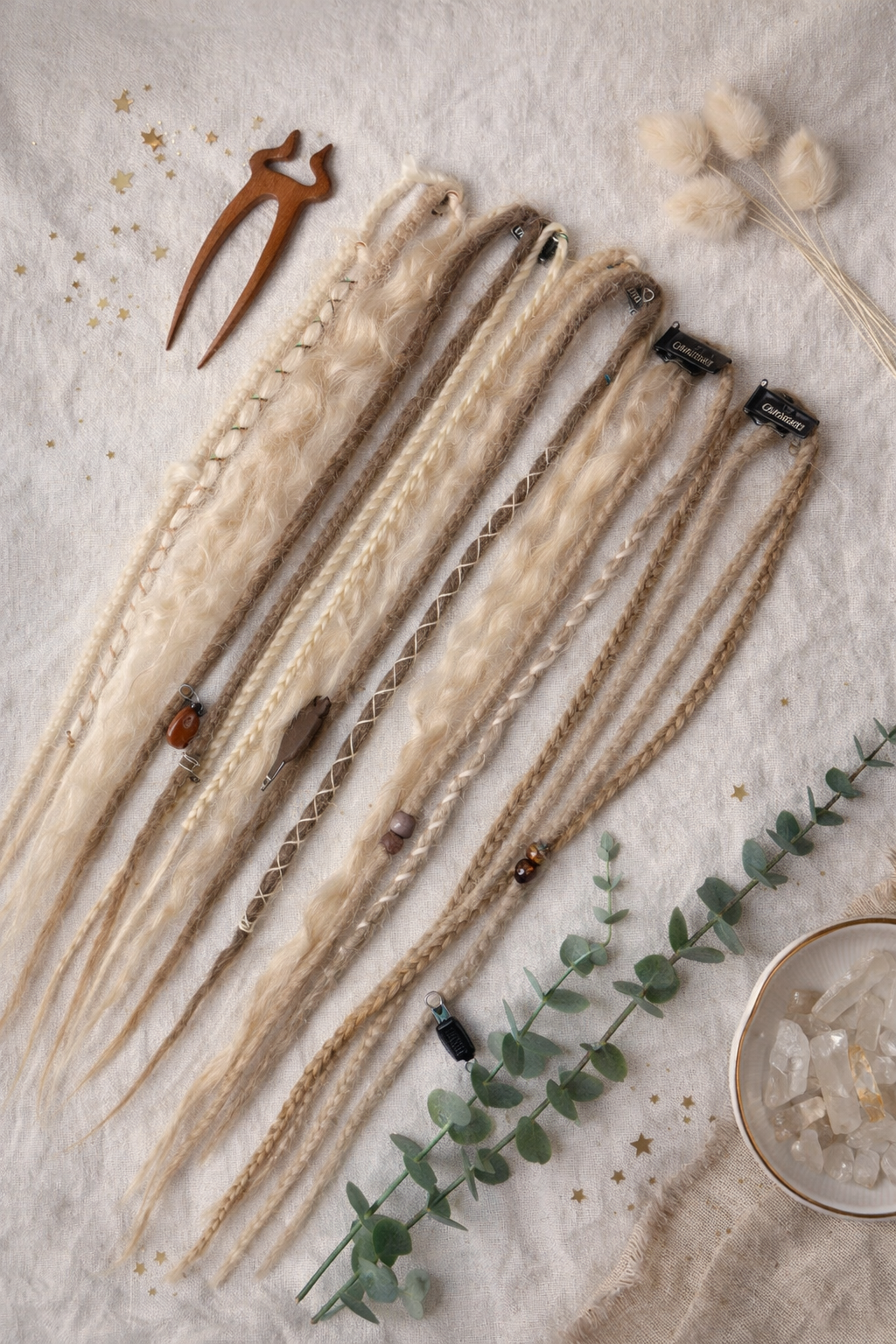 Blonde Melierte Clip-In Fake Dreads – Handgemachte Synthetische Dreadlock-Extensions