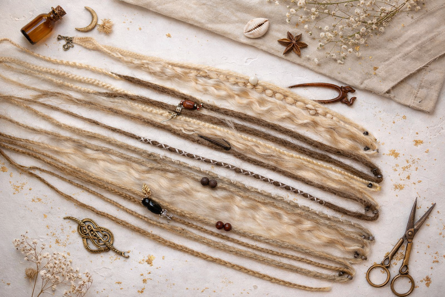 Blonde Melierte Clip-In Fake Dreads – Handgemachte Synthetische Dreadlock-Extensions