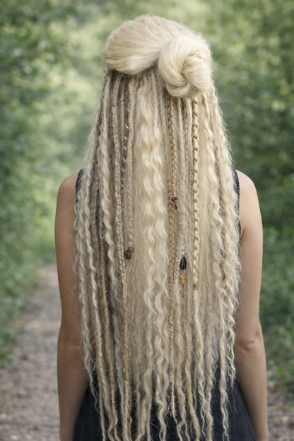 Blonde Melierte Clip-In Fake Dreads – Handgemachte Synthetische Dreadlock-Extensions
