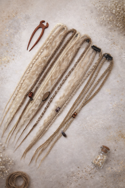 Blonde Melierte Clip-In Fake Dreads – Handgemachte Synthetische Dreadlock-Extensions