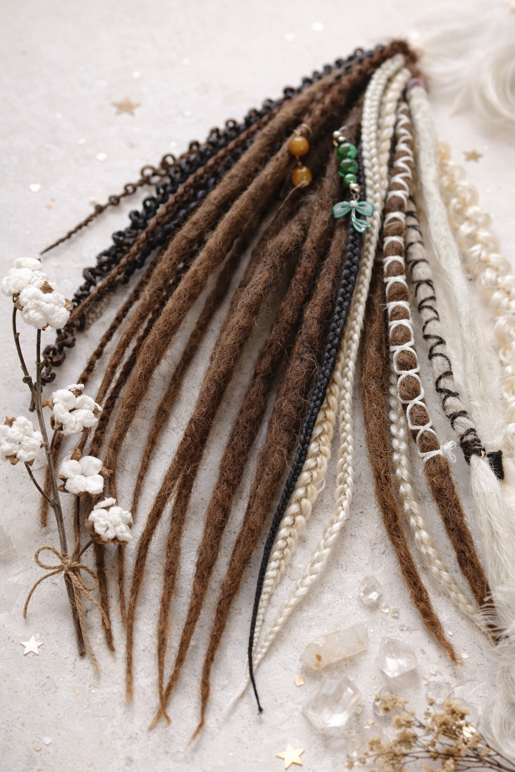 Brown & Blonde Clip In Fake Dreads – Handmade Synthetic Set