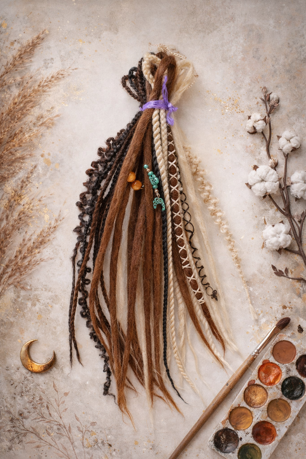 Brown & Blonde Clip In Fake Dreads – Handmade Synthetic Set