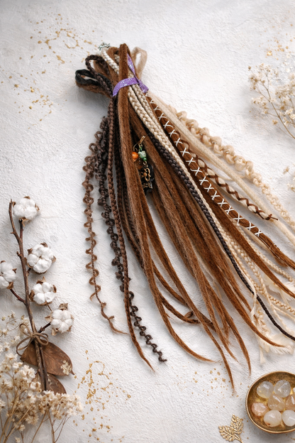 Brown & Blonde Clip In Fake Dreads – Handmade Synthetic Set