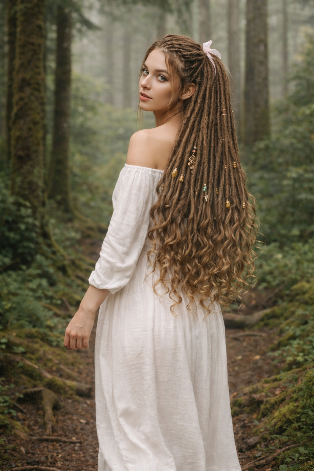 Light Brown Boho Dreadlock Extensions with Brushable Curls