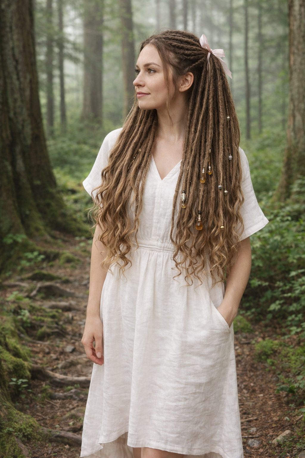 Light Brown Boho Dreadlock Extensions with Brushable Curls