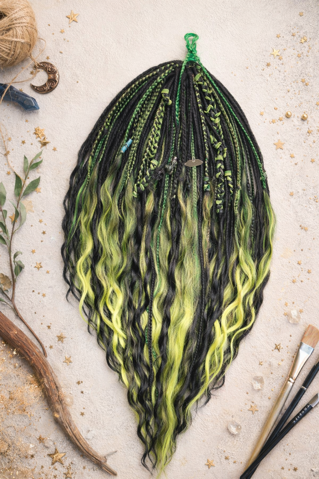 Extra lange schwarze grüne Dreadlock Extensions mit Locken – Boho Synthetische Dreads