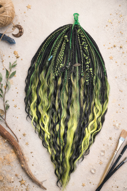 Extra lange schwarze grüne Dreadlock Extensions mit Locken – Boho Synthetische Dreads