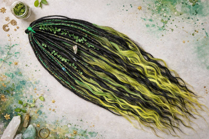 Extra lange schwarze grüne Dreadlock Extensions mit Locken – Boho Synthetische Dreads
