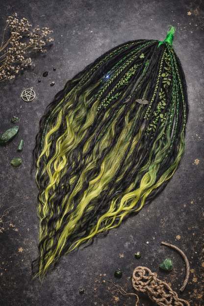 Extra lange schwarze grüne Dreadlock Extensions mit Locken – Boho Synthetische Dreads