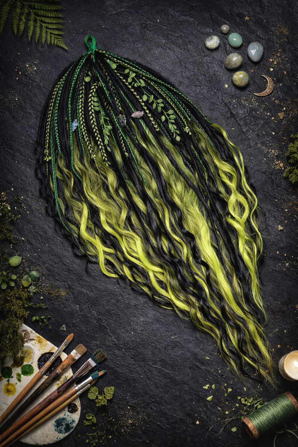 Extra lange schwarze grüne Dreadlock Extensions mit Locken – Boho Synthetische Dreads