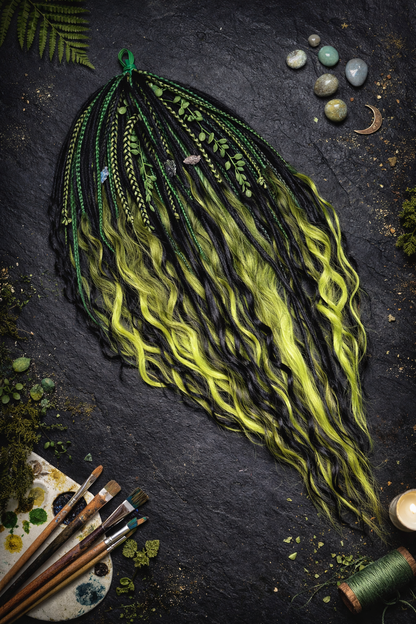 Extra lange schwarze grüne Dreadlock Extensions mit Locken – Boho Synthetische Dreads