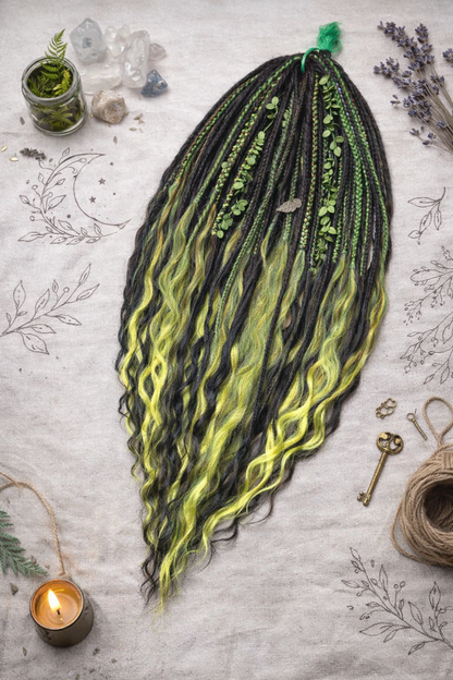 Extra lange schwarze grüne Dreadlock Extensions mit Locken – Boho Synthetische Dreads