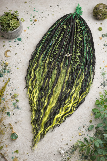 Extra lange schwarze grüne Dreadlock Extensions mit Locken – Boho Synthetische Dreads