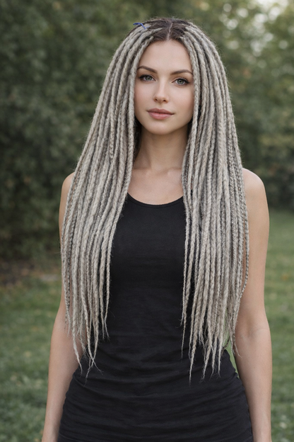 Ash Grey Dreadlock Extensions – Soft Synthetic Dreads, Natural Look & Lightweight