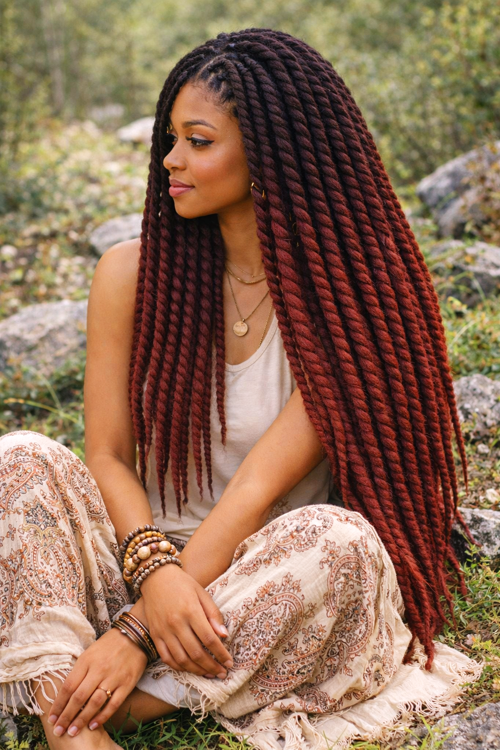 Black Burgundy Ombre Twist Extensions – Havana Twist Mambo, Lightweight Synthetic Twists
