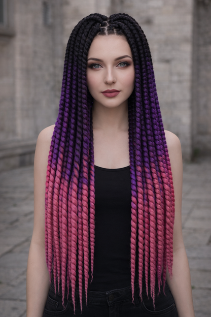Schwarz Lila Pink Ombre Twist Extensions – Havana Twist Mambo, leichte synthetische Twists
