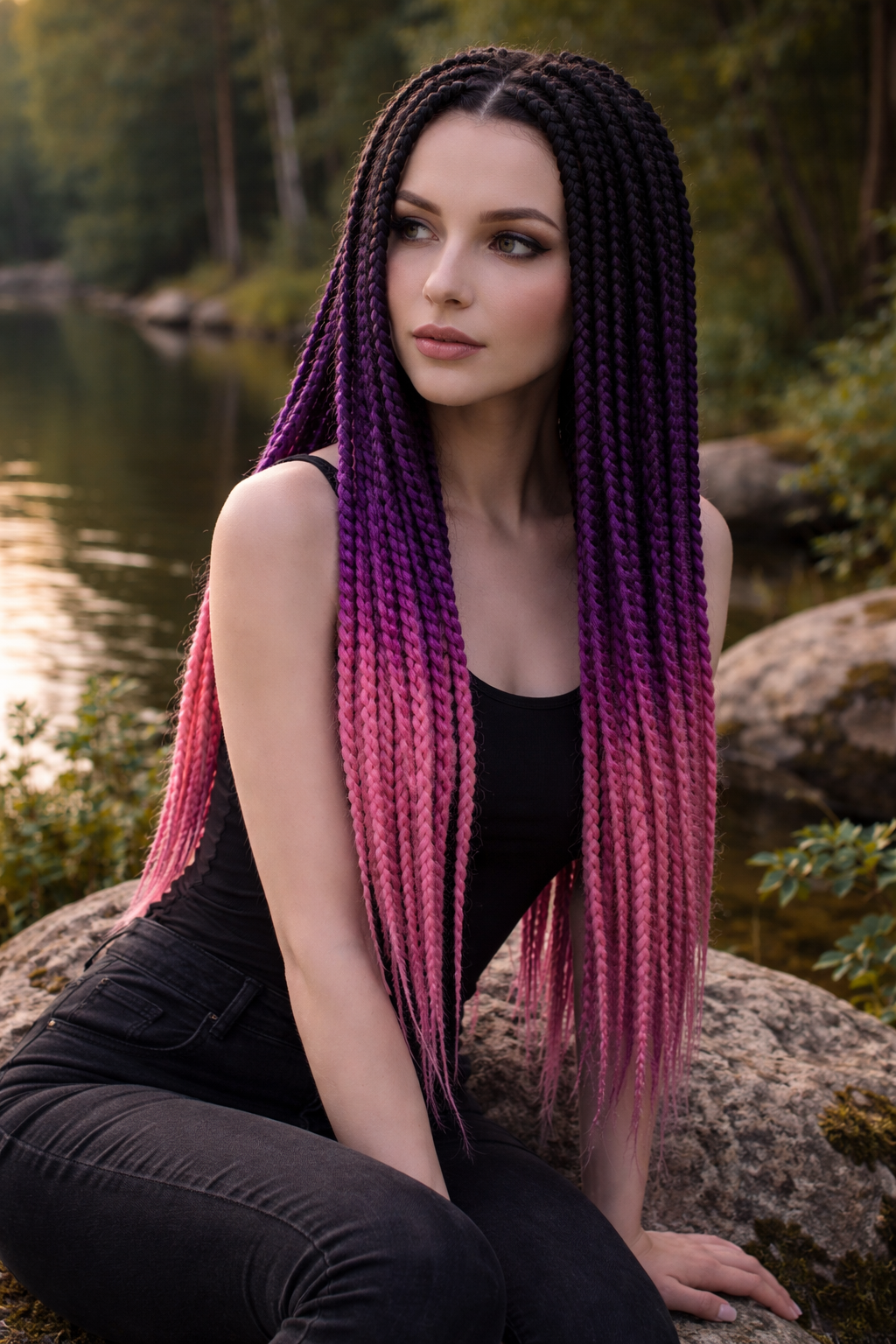 Schwarz Lila Pink Ombre Twist Extensions – Havana Twist Mambo, leichte synthetische Twists