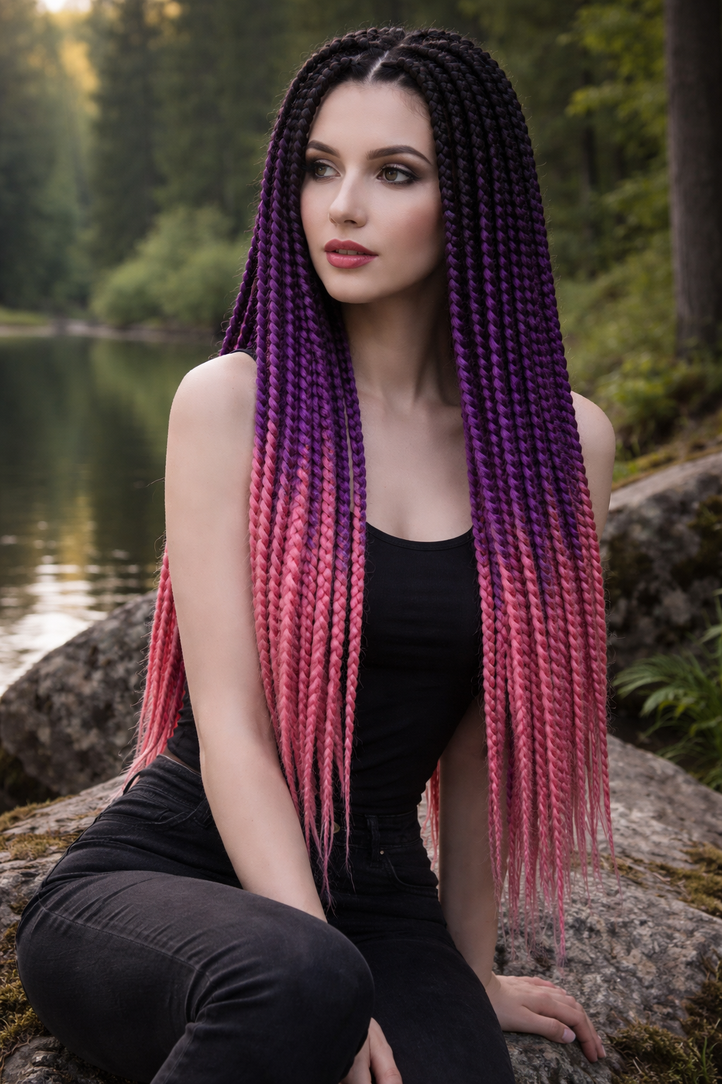 Schwarz Lila Pink Ombre Twist Extensions – Havana Twist Mambo, leichte synthetische Twists