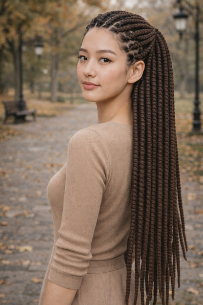Dunkelbraune Twist-Extensions – Havana Twist Mambo, leichte synthetische Twists