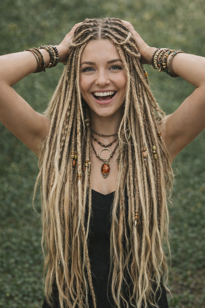 Dirty Blonde Dark Blonde Boho Fake Dreads – Double Ended Dreads and Braids