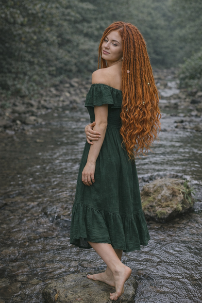 Kupfer-Auburn Boho Fake Dreads mit bürstbaren Locken – weiche synthetische Dreads, kein Orange