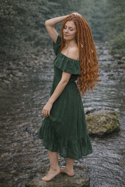 Kupfer-Auburn Boho Fake Dreads mit bürstbaren Locken – weiche synthetische Dreads, kein Orange