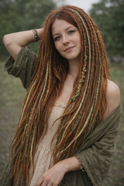 Soft Auburn Green Dreadlock Extensions – Boho Synthetic Dreads, Lightweight & Natural Look
