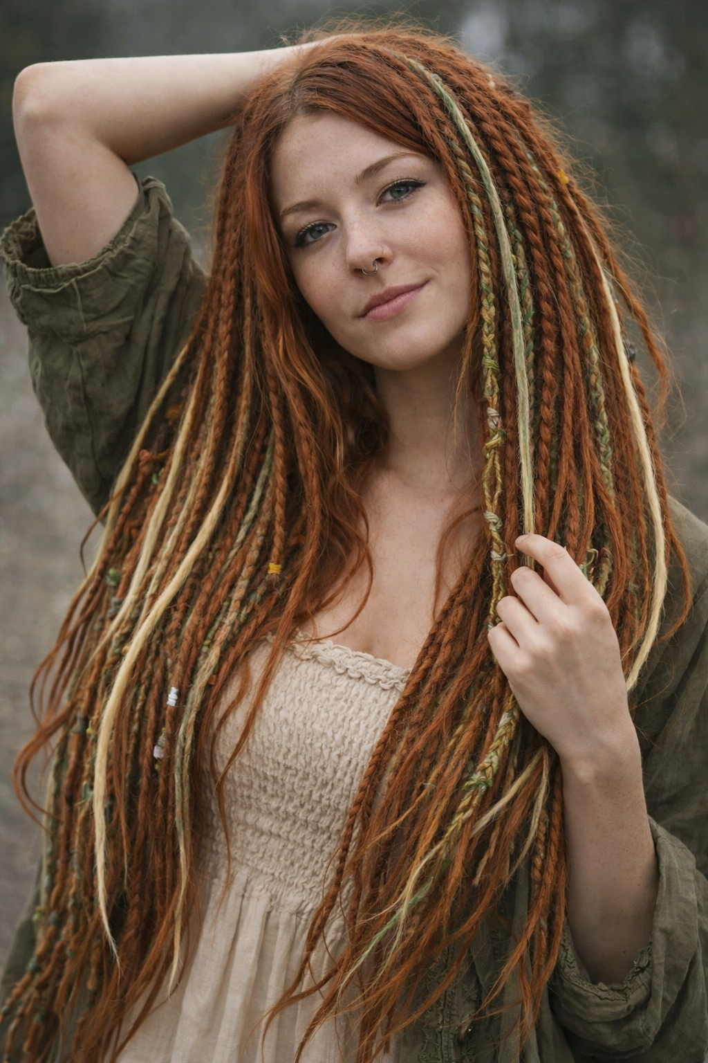 Soft Auburn Green Dreadlock Extensions – Boho Synthetic Dreads, Lightweight & Natural Look
