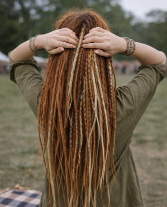 Soft Auburn Green Dreadlock Extensions