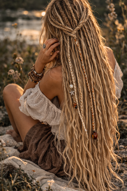 Honey Blonde Dreadlock Extensions with Loose Curls
