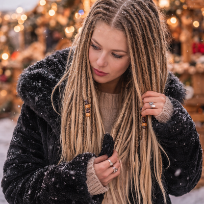 Dunkelblond/Hellblond Boho Kunst-Dreadlocks – doppelseitige Dreads mit Zöpfen