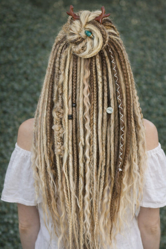Boho Chic Dirty and Dark Blond Double Ended Fake Dreads with loose curls